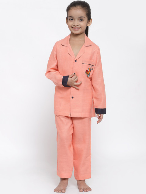 

MAXENCE Girls Peach-Coloured Night Suit