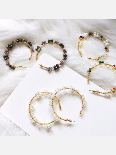 

YoungWildFree Gold-Toned & Multicoloured Circular Hoop Earrings