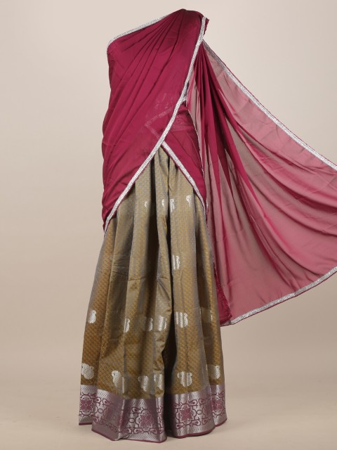 

Pothys Purple & Magenta Woven Design Zari Half and Half Saree