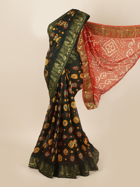 

Pothys Black & Red Bandhani Zari Art Silk Saree