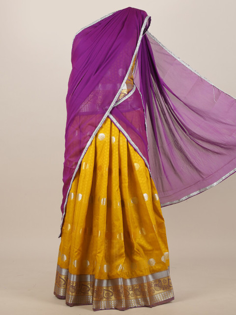 

Pothys Purple & Mustard Yellow Zari Half and Half Saree