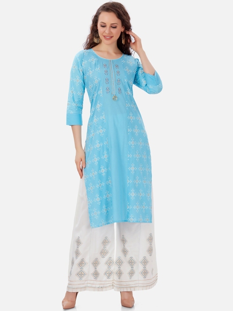 

Kiana Women Blue Printed Kurta with Palazzos
