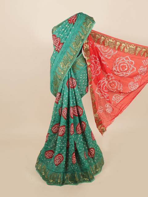 

Pothys Sea Green & Red Bandhani Zari Art Silk Saree