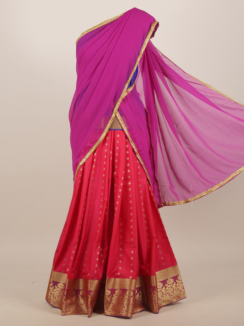 

Pothys Red & Purple Ethnic Motif Printed Zari Half and Half Saree
