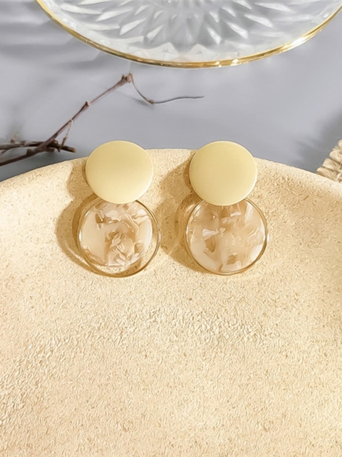 

YoungWildFree Women Gold-Toned Beige Contemporary Drop Earrings