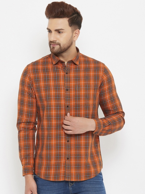 

Canary London Men Rust Slim Fit Tartan Checks Checked Casual Shirt