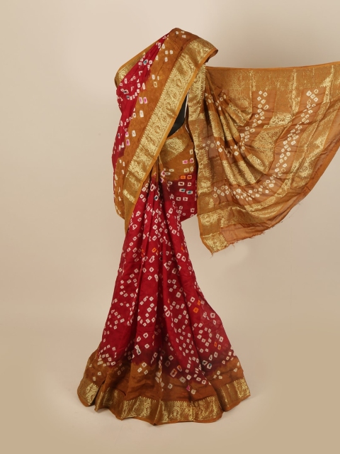 

Pothys Maroon & Mustard Bandhani Zari Art Silk Saree