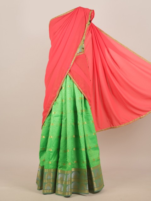 

Pothys Orange & Green Striped Half and Half Saree