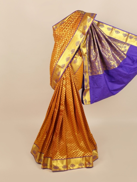 

Pothys Mustard Brown & Golden Ethnic Motifs Stone Work Detail Saree