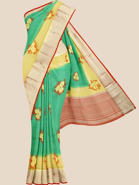 

Kalamandir Green & Yellow Floral Zari Banarasi Saree
