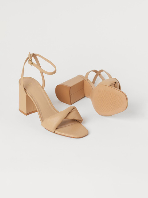 

H&M Women Beige Twisted-Strap Block Heels