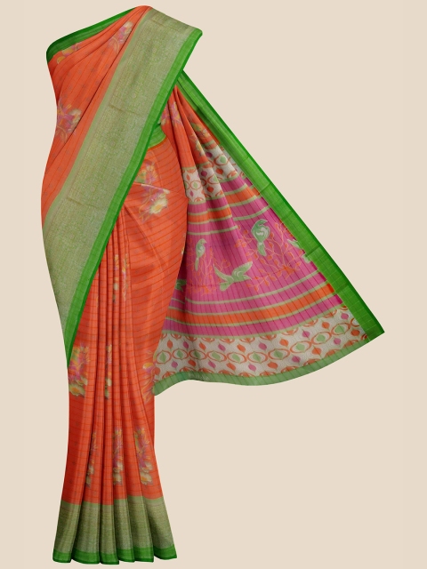 

Kalamandir Women Red & Green Floral Print Saree