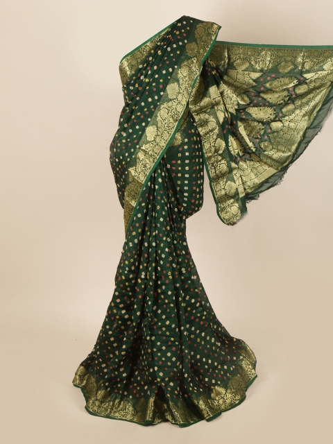 

Pothys Green & Gold-Toned Bandhani Zari Art Silk Saree