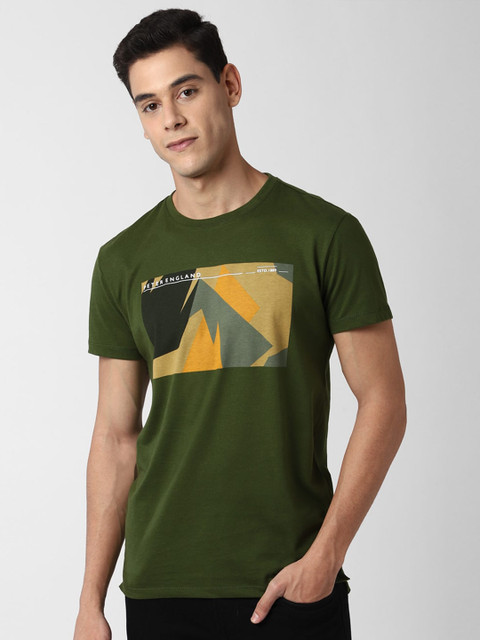 

Peter England Casuals Men Olive Green Graphic Printed Slim Fit T-shirt