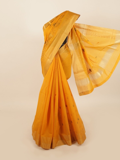 

Pothys Mustard & Green Ethnic Motifs Embroidered Silk Cotton Saree