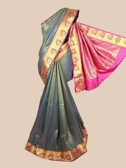 

Pothys Blue & Golden Ethnic Motifs Woven Design Saree