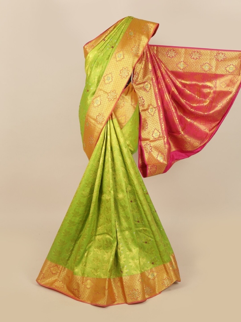 

Pothys Green & Golden Ethnic Motifs Woven Design Saree