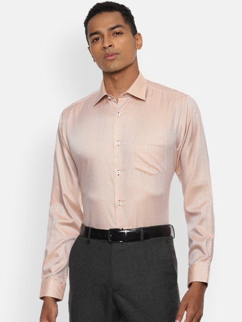 Van Heusen Men Beige Self Design Formal Shirt
