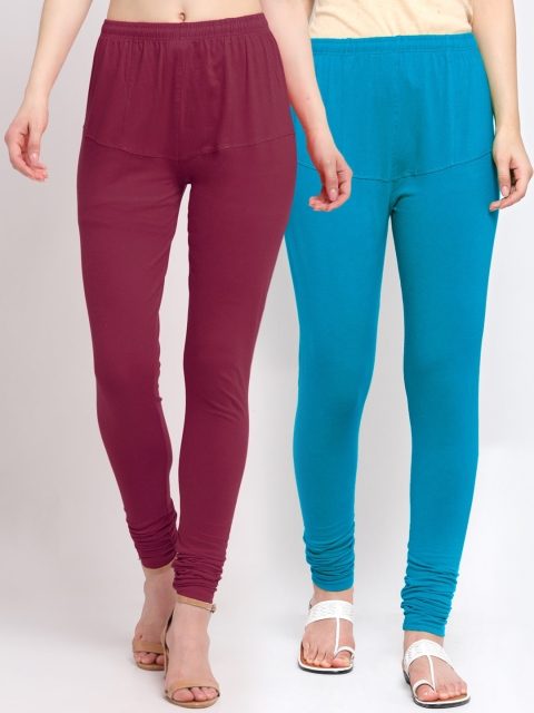 

KLOTTHE Women Pack Of 2 Solid Churidar-Length Cotton Leggings, Maroon
