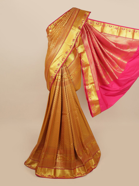 

Pothys Mustard Yellow & Golden Ethnic Motifs Stone Work Detail Saree