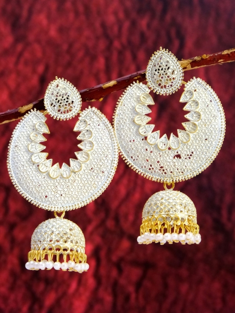 

Crunchy Fashion Women Gold-Toned & White Classic Jhumkas Earrings