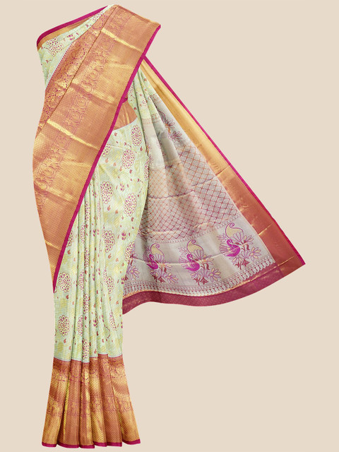 

KLM Fashion Mall Green & Purple Woven Design Silk Blend Kanjeevaram Saree