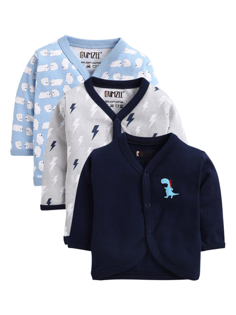 

BUMZEE Infant Boys Pack Of 3 Printed Pure Combed Cotton Jhablas, Navy blue