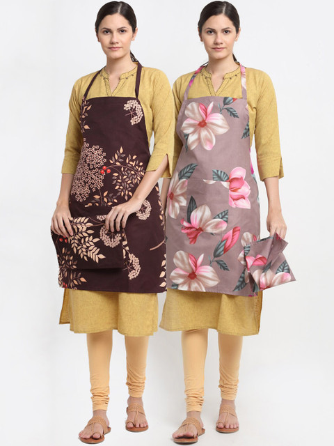 

NEUDIS Set Of 2 Printed 210 TC Aprons, Brown