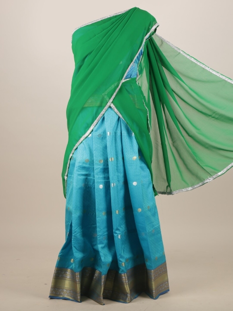 

Pothys Turquoise Blue & Green Printed Half and Half Saree