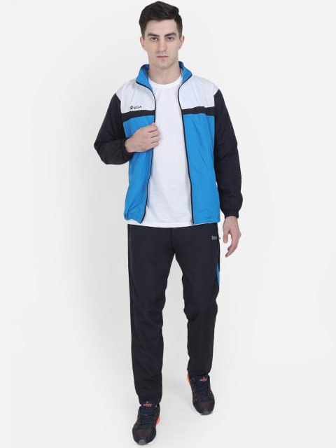 

VEGA Men Blue & Black Colour-Blocked Regular Rapid Dry Anti Static Sports Tracksuit
