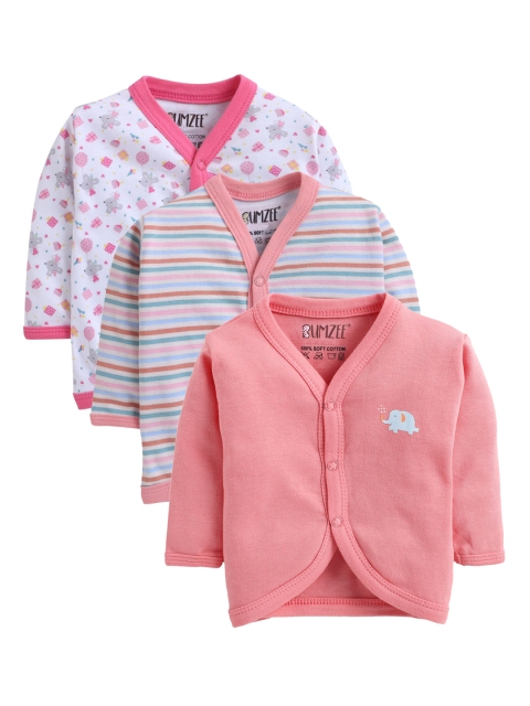 

BUMZEE Infants Girls Pack Of 3 Peach-Coloured & White Pure Combed Cotton Jhablas