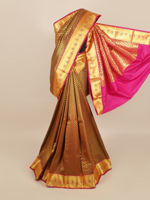 

Pothys Maroon & Gold Ethnic Motifs Zari Woven Design & Stone Work Detail Silk Blend Saree