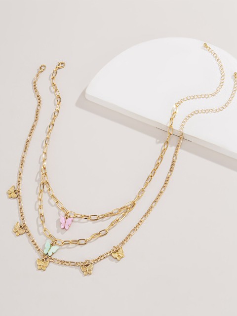 

YoungWildFree Gold-Toned & Pink Brass Gold-Plated Layered Necklace