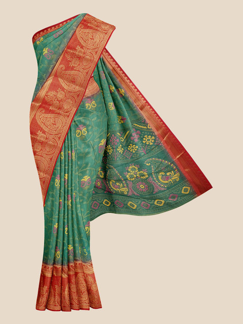 

Kalamandir Green & Red Ethnic Motifs Saree