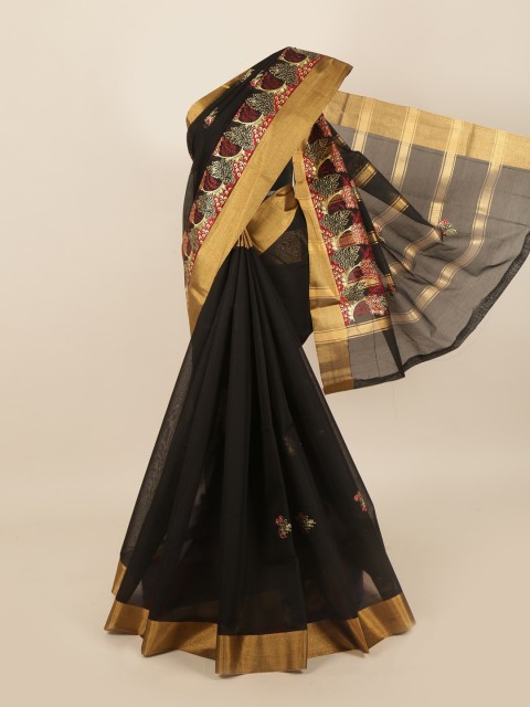 

Pothys Black & Maroon Floral Embroidered Silk Cotton Saree