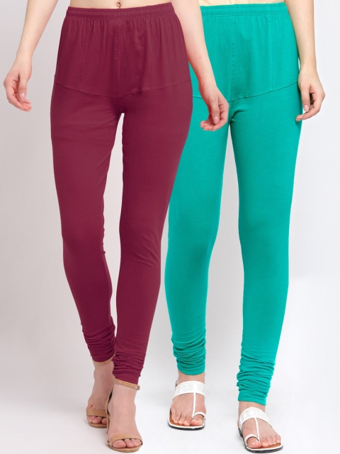

KLOTTHE Women Pack Of 2 Solid Cotton Churidar-Length Leggings, Magenta