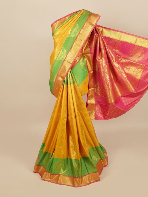 

Pothys Yellow & Golden Ethnic Motifs Stone Work Detail Saree