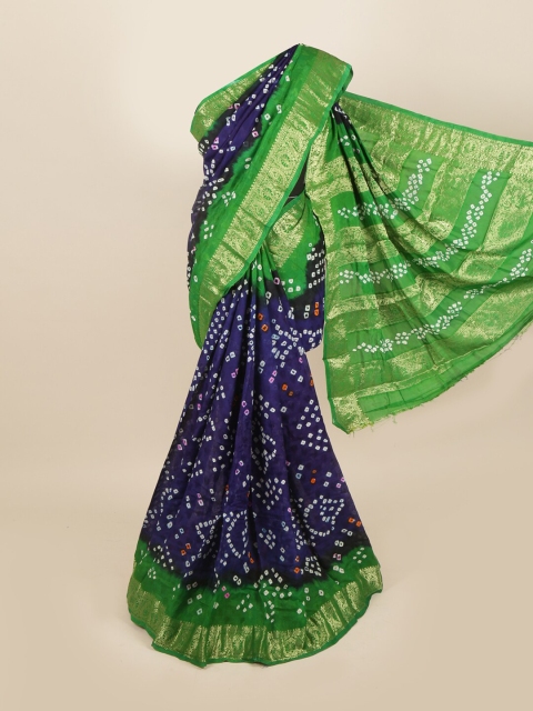 

Pothys Navy Blue & Green Bandhani Zari Art Silk Saree