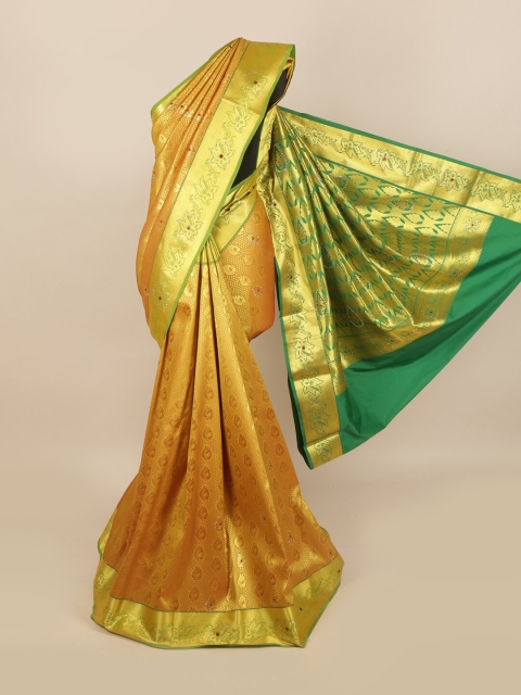 

Pothys Yellow & Golden Ethnic Motifs Zari & Stone Work Detail Saree