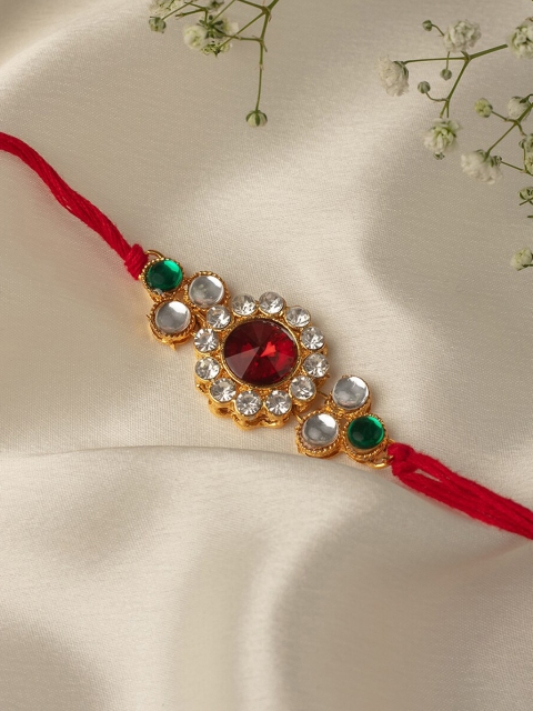 

Zaveri Pearls Men Red & Green Stones Traditional Rakhi