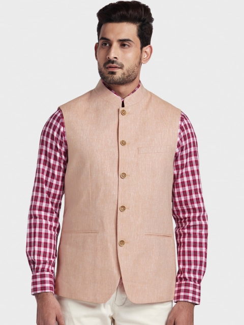 

ColorPlus Men Beige Solid Woven Nehru Jacket