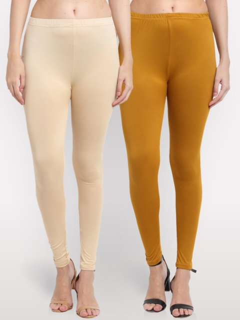 

NEUDIS Women Pack Of 2 Solid Ankle-Length Leggings, Beige