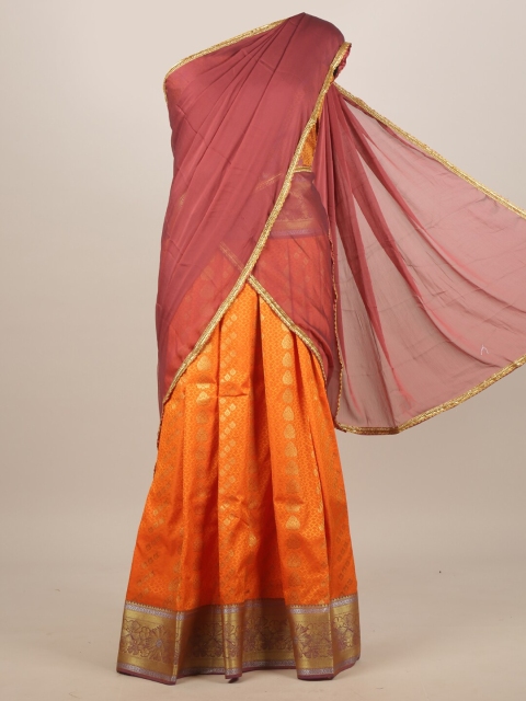 

Pothys Rust & Orange Ethnic Motifs Zari Half and Half Saree