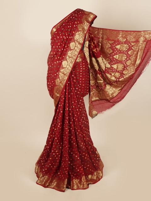 

Pothys Maroon & Gold-Toned Bandhani Art Silk Saree