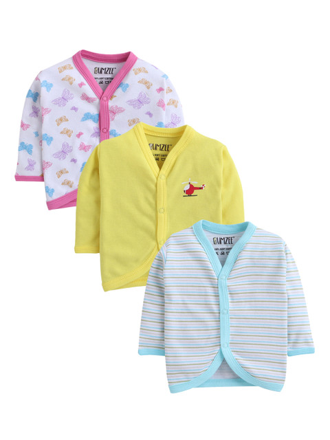 

BUMZEE Infant Kids Pack Of 3 Printed Pure Combed Cotton Jhablas, Yellow