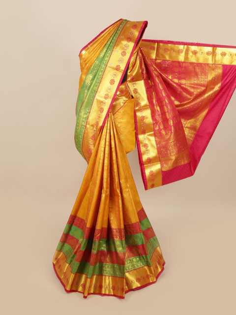 

Pothys Mustard Yellow & Golden Ethnic Motifs Woven Design Saree