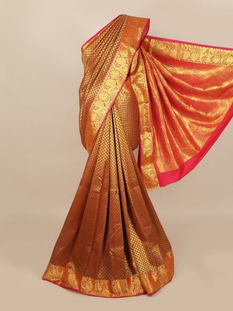 

Pothys Golden & Maroon Ethnic Motifs Zari & Stone Work Detail Saree, Gold