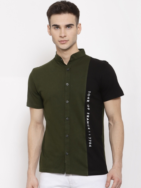 

KAY DEE Men Green& Black Colourblocked Slim Fit Casual Shirt