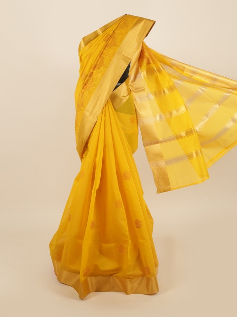 

Pothys Yellow & Gold-Toned Ethnic Motifs Embroidered Silk Cotton Saree