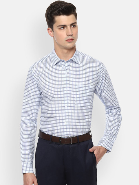 

Van Heusen Men Blue & White Grid Checked Cotton Formal Shirt